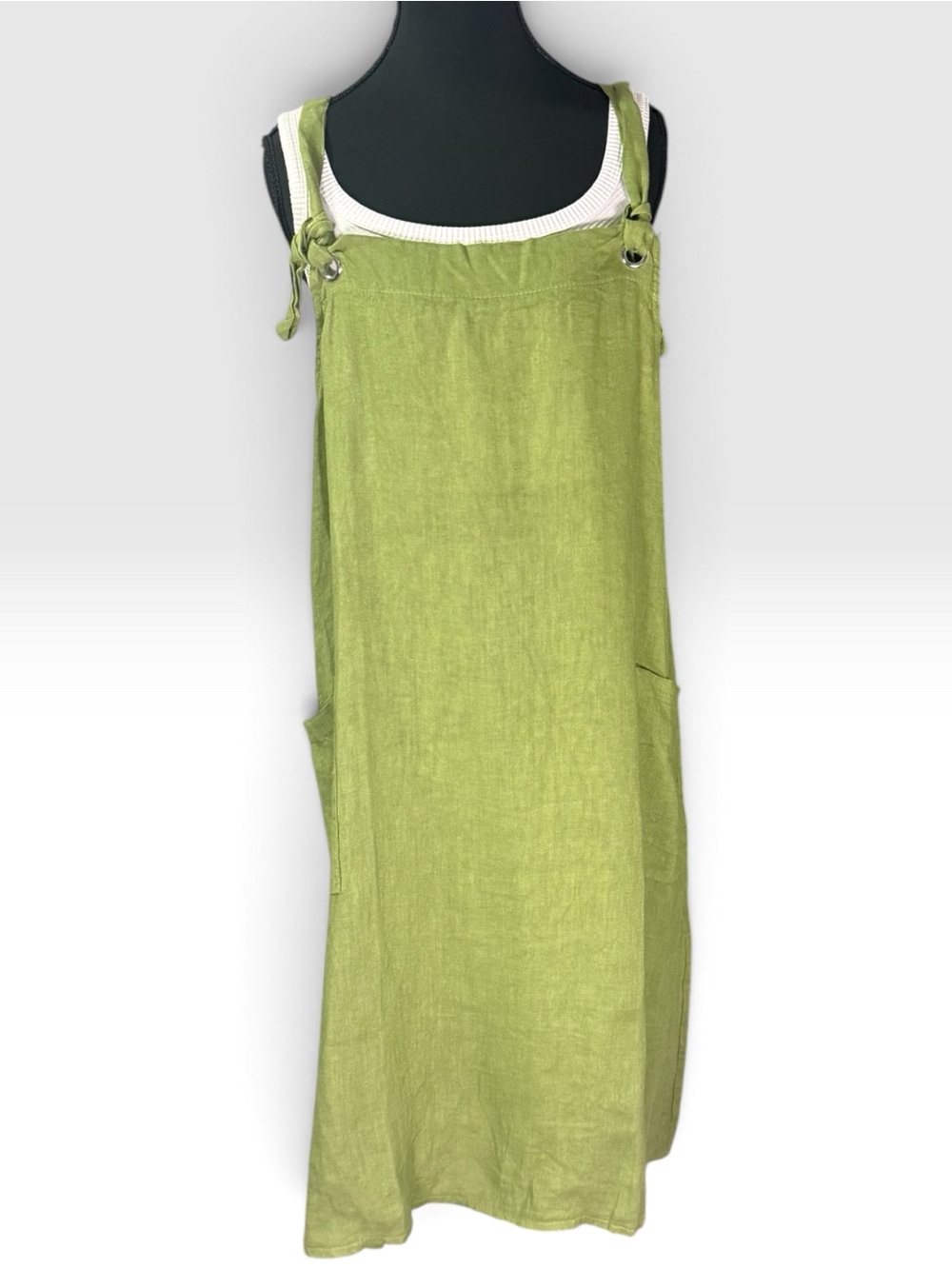Luisa Perla NWT Green 100% Linen Pinafore Midi Dress Made in Italy L